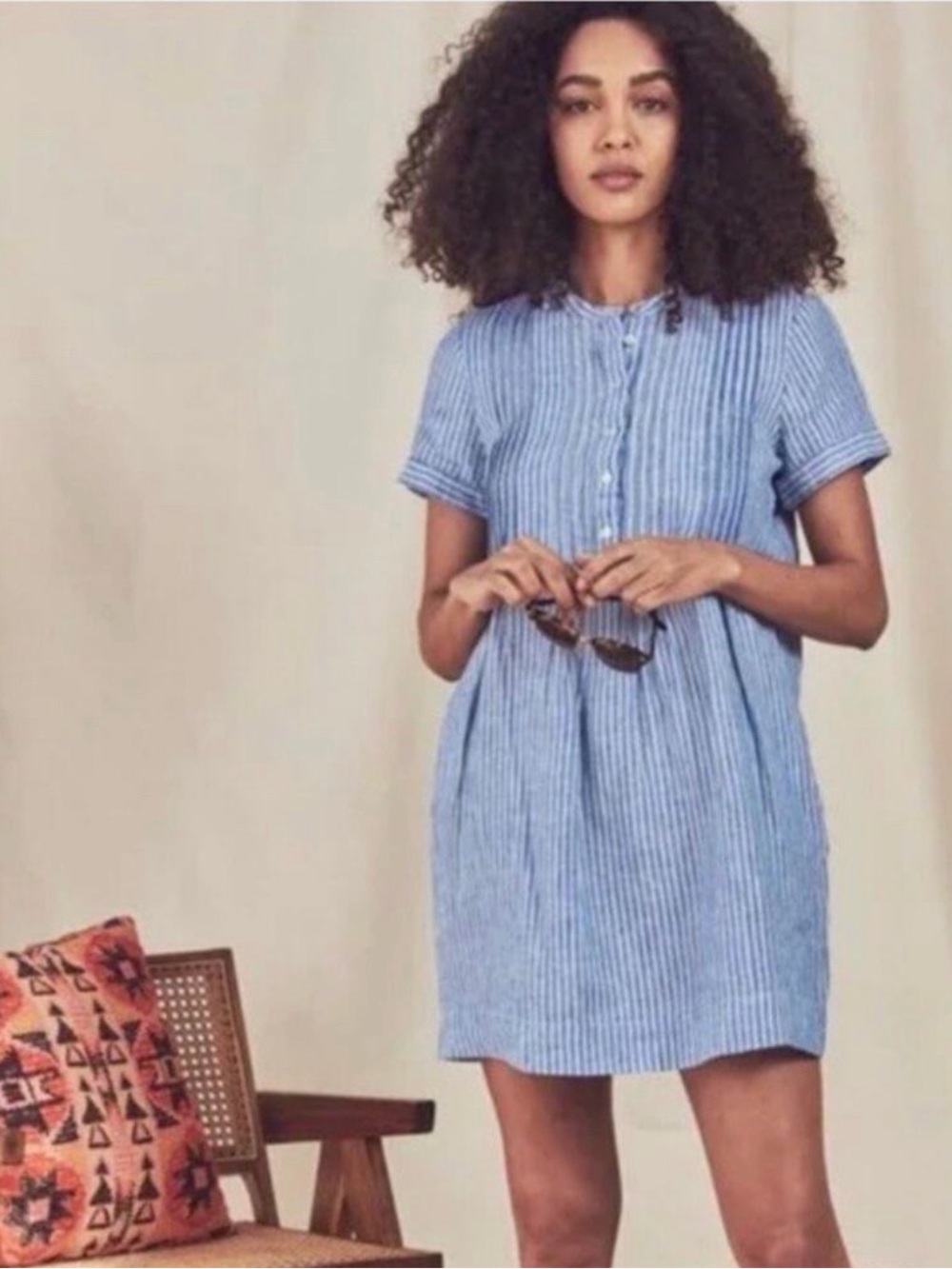 Faherty Blue & White Striped Short-Sleeve Mini Tunic Dress - Picture 4 of 10